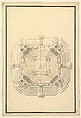 Ground Plan for a Catafalque for a Duke de Berri, probably Charles, Duke de Berri, Grandson of Louis XIV, and 3rd son of Louis, the Dauphin (1685–1714), Giuseppe Galli Bibiena Italian, Pen, brown ink and gray wash