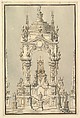 Elevation of a Catafalque with royal Crown and Order of the Golden Fleece, for a Duke of Lorraine, probably Leopold (d. 1729), Giuseppe Galli Bibiena Italian, Pen, brown ink and gray wash