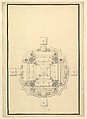 Ground Plan for a Catafalque, Giuseppe Galli Bibiena Italian, Pen and brown ink, brush and gray wash