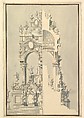 Half Elevation and Half Section of Catafalque for a Duchess of Hanover, probably Sophia (1630–1714), Giuseppe Galli Bibiena  Italian, Pen and brown ink, brush and gray wash