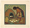 Tortillas, Herman Bacharach American, Color Linocut