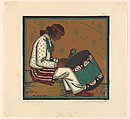 Indian Drummer, Herman Bacharach American, Color Linocut