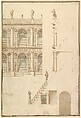 Details of Theatre Interior: Interior Elevation of Corridor and Sections, Giuseppe Galli Bibiena Italian, Pen, brown ink with blue and brown washes