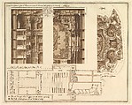 Designs for the Theater at Nancy: View of Half the Proscenium and a Half a Section of It; End of the Ceiling; and Ground Plan, Francesco Galli Bibiena Italian, Pen and brown ink, brush and brown wash