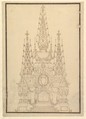Elevation of a Catafalque, Three Obelisks with Fleur-de-lys and Candles, Giuseppe Galli Bibiena  Italian, Pen and brown ink