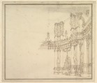Design for a Stage Set: Palace Hall with Columns and Statues, Giuseppe Galli Bibiena  Italian, Pen and brown ink over black chalk