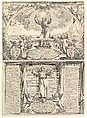Decoration for a Thesis in Honor of Saint Francis Solano in two parts: the top part with Saint Francis Solano, arms raised and a sun in his hands, Mount Potosí at right; lower part with the doctor of the church holding a banner and two putti below, Stefano della Bella  Italian, Etching