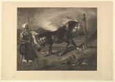 Cheval arabe au piquet, d'après Delacroix, Félix Bracquemond French, Etching; second state of four