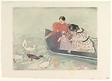 Feeding the Ducks, Mary Cassatt (American, Pittsburgh, Pennsylvania 1844–1926 Le Mesnil-Théribus, Oise), Drypoint, softground etching, and aquatint, printed in color from three plates; fourth state of four (Mathews & Shapiro)
