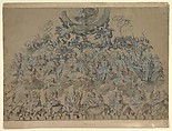 Study for the Decoration of an Apse: Saints and Angels in Glory with God the Father Above, Belisario Corenzio  Italian, born Greece, Brush, blue and brown wash, highlighted with white, over a little black chalk, on beige paper
