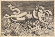 A Triton Carrying off a Nymph, from "Speculum Romanae Magnificentiae", Marco Dente Italian, Engraving
