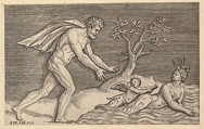 Naked Man Pursuing a Naiad, from "Speculum Romanae Magnificentiae", Marco Dente Italian, Engraving