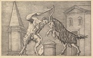 A Satyr and a Ram Clashing, from "Speculum Romanae Magnificentiae", Marco Dente Italian, Engraving