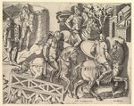 Roman Horsemen Crossing a Bridge (from Trajan's Column), from "Speculum Romanae Magnificentiae", Marco Dente Italian, Engraving