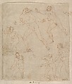 Studies for Apollo and Daphne, Zeus and Juno, Orpheus and Eurydice and other figures (recto and verso), Giovanni Ambrogio Figino (Italian, Milan 1548–1608 Milan), Pen and brown, red chalk