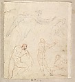 Studies for Apollo and Daphne, Zeus and Juno, Orpheus and Eurydice and other figures (recto and verso), Giovanni Ambrogio Figino (Italian, Milan 1548–1608 Milan), Pen and brown, red chalk