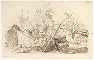The Naval Battle of Meloria, Giovanni David (Italian, Cabella Ligure 1749–1790 Genoa), Pen and brown ink, brush and brown wash, over graphite
