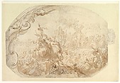 Study for Emperor Heraclius Carrying the Cross into Jerusalem, Gregorio de' Ferrari  Italian, Pen and brown ink, brush and brown wash, over black chalk