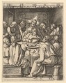 The Last Supper; The last supper with Christ sitting in the center embracing John, from "The Passion of Christ", after Dürer, Marcantonio Raimondi  Italian, Engraving; second state of three