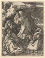 Christ praying on Mount of Olives; Roman soldiers entering through garden gate in far background, from "The Passion of Christ", after Dürer, Marcantonio Raimondi  Italian, Engraving; third state of three