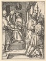 Pilate sitting on throne and washing hands while Christ is lead away by henchmen, from "The Passion of Christ", after Dürer, Marcantonio Raimondi  Italian, Engraving