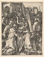 The Bearing of the Cross; Christ bearing the cross, supporting himself with one arm on the ground, from "The Passion of Christ", after Dürer, Marcantonio Raimondi  Italian, Engraving; third state of three
