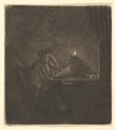 Student at a Table by Candlelight, Rembrandt (Rembrandt van Rijn) Dutch, Etching; first of two states