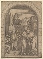 Joachim embracing Saint Anne under the golden gate in Jerusalem, after Dürer, Marcantonio Raimondi Italian, Engraving; second state of two