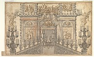 Festival decoration, Antonio Gherardi  Italian, Pen and black and brown ink, red chalk, brush with gray and brown wash.
