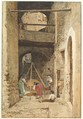Italian Courtyard and Figures, Cavaliere Pio Joris  Italian, Brush and watercolor