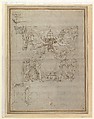 A Tabernacle Containing a Papal Escutcheon Supported by Angels, Giulio Romano (Italian, Rome 1499?–1546 Mantua), Pen and brown ink, over traces of leadpoint or soft black chalk and stylus-ruling