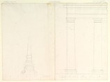 Design for an Obelisk; Partial Design in Elevation for Colonnade in the Doric or Tuscan Order (recto); Design for Fluted Column on Podium in Elevation (verso), Anonymous, Italian, Piedmontese, 18th century, Leadpoint or graphite; pen and brown ink over graphite; constructed with ruler and compass (recto); pen and brown ink over leadpoint or graphite; constructed with ruler or compass (verso)
