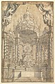 Design for Altar Decorations for a Liturgical Celebration, Anonymous, Italian, Piedmontese, 18th century  Italian, Pen and brown ink, brush with gray and brown wash, partially laid down on blue paper