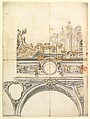 Two Alternate Designs for a Balustrade with Architectural Perspective, Anonymous, Italian, Piedmontese, 18th century Italian, Pen and brown ink, brush with brown, gray wash and watercolor, over leadpoint or graphite, with ruled and compass construction; some dotted framing lines in pen and brown ink
