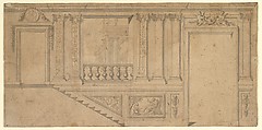 Design for Interior Wall Decoration, Anonymous, Italian, Piedmontese, 18th century  Italian, Pen and brown ink, brush and gray wash, with ruled and compass construction
