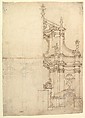 Two Alternate Designs for a Church Façade, Anonymous, Italian, Piedmontese, 18th century  Italian, Pen and brown ink, over leadpoint or graphite, with ruled and compass construction