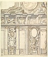 Design for Elevation for Elaborate Wall and Vault with the Savoya Arms, Anonymous, Italian, Piedmontese, 18th century Italian, Pen and brown ink, brush and gray wash and watercolor, over leadpoint or graphite, with ruled and compass construction; scale, at bottom, in pen and brown ink; framing lines in pen and dark brown ink