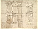 Design for Exterior Wall Elevation, Anonymous, Italian, Piedmontese, 17th century Italian, Pen and brown ink, brush and brown wash, over black chalk, with ruled and compass construction