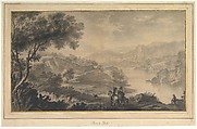 Hilly Landscape with Two Cavaliers and Other Figures in the Foreground, Romolo Panfi  Italian, Brush with black and gray wash