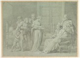 King Charles VIII of France with the Dying Gian Galeazzo Sforza at Pavia, Pelagio Palagi (Italian, Bologna (?) 1775/77–1860 Turin), Graphite, highlighted with white gouache, on green paper