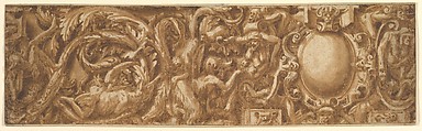 Ornamental Frieze, Lelio Orsi (called Lelio da Novellara)  Italian, Pen and brown ink, brush and brown wash