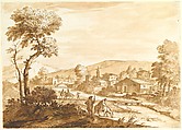 Landscape with a Town by a River, Anton Maria Zanetti the Elder Italian, Pen and brown ink, brush and brown wash, over graphite or lead