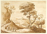 Landscape with a Town in the Distance, Anton Maria Zanetti the Elder Italian, Pen and brown ink, brush and brown wash