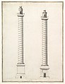 Elevation of Column of Antoninus Pius and Elevation of Column of Trajan, Antonio Maria Visentini Italian, Pen and brown ink, brush and gray wash, over traces of ruling in graphite