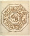 Design for an Octagonal Ceiling (or Dish?), Ottavio Strada, Pen and brown ink, brush and brown wash, over black chalk