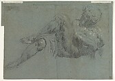 Study after Michelangelo's Giorno (recto and verso), Jacopo Tintoretto (Jacopo Robusti) (Italian, Venice 1518/19–1594 Venice), Black and white chalk on blue paper