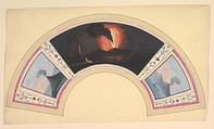 Hand-painted Fan with Three Views of Mount Vesuvius, Anonymous, Italian, 18th century  Italian, Opaque watercolor on vellum