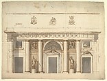 Elevation for a Portico of Doric Order, Anonymous, Italian, 18th or early 19th century , possibly Venetian Italian, Pen and brown ink, brush and brown and gray wash, over graphite