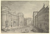 View of Piazza San Firenze and the church of San Firenze, Florence, view toward Arno, Anonymous, Italian, mid-18th century Italian