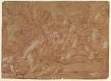 Massacre of the Innocents, Anonymous, Italian, 17th century  Italian, Red chalk, heightened with white, on brown paper